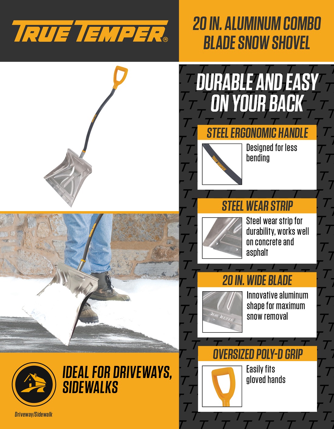 True Temper 20 in. Aluminum Combo Blade Snow Shovel1613400 The Home